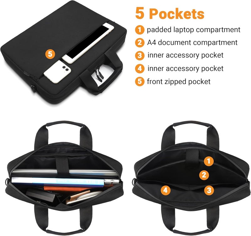 TECOOL 14 Inch Laptop Bag, Waterproof Laptop Case Sleeve Messenger Bag Briefcase with Shoulder Strap for 14 Inch Lenovo HP Dell Acer ASUS Notebook, MacBook Air/Pro 15 Inch, Black - Image 4